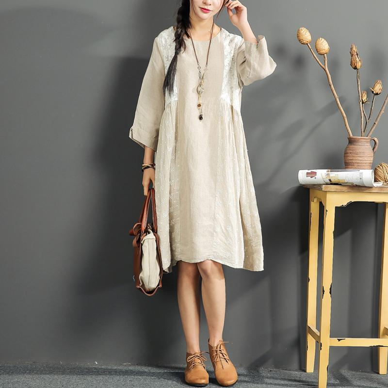 fine summer oversize dresses linen print sundress long sleeve vintage dress - Omychic