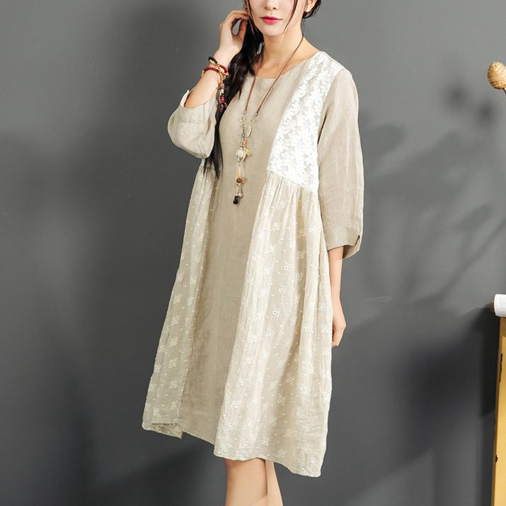 fine summer oversize dresses linen print sundress long sleeve vintage dress - Omychic