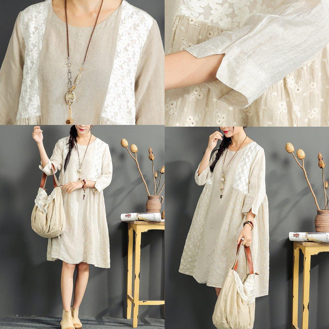 fine summer oversize dresses linen print sundress long sleeve vintage dress - Omychic