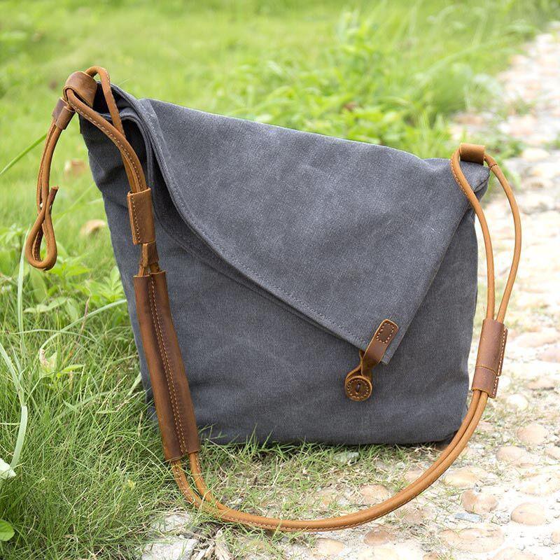 gray casual canvas women leather bags - Omychic