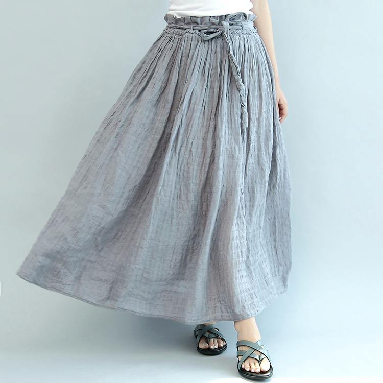 gray casual summer linen skirts plus size  a line skirts elastic waist maxi skirts - Omychic