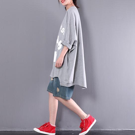 gray cotton t shirt original plus size blouses oversize summer pullover - Omychic