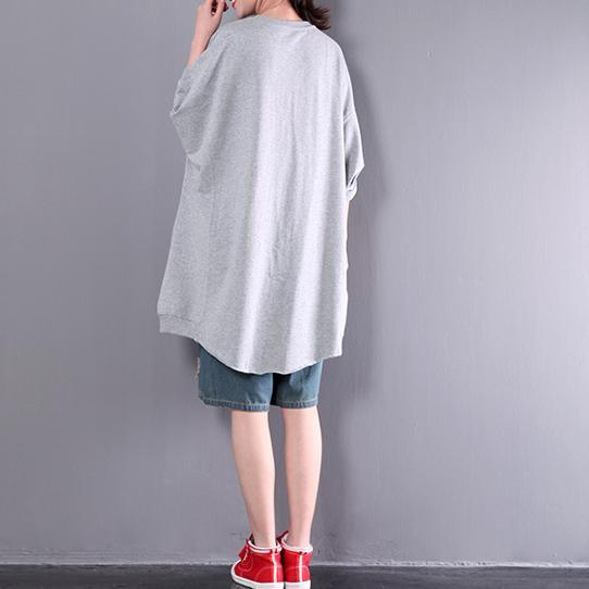gray cotton t shirt original plus size blouses oversize summer pullover - Omychic