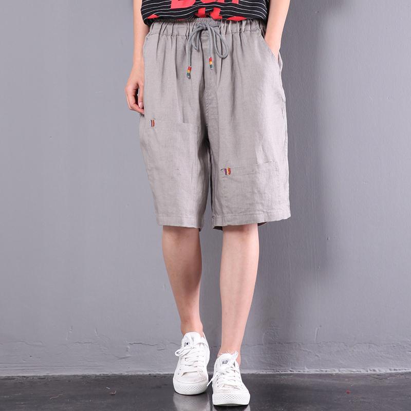 gray embroidery slim hot pants casual loose short - Omychic
