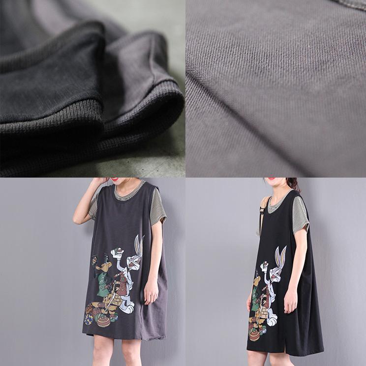gray oversize sundress original print linen casual dress sleeveless maternity dresses - Omychic