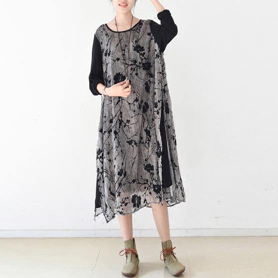 Gray Patchwork Chiffon Summer Dress Casual Plus Size Stylish Sundress Short Sleeve Maxi Dress - Omychic