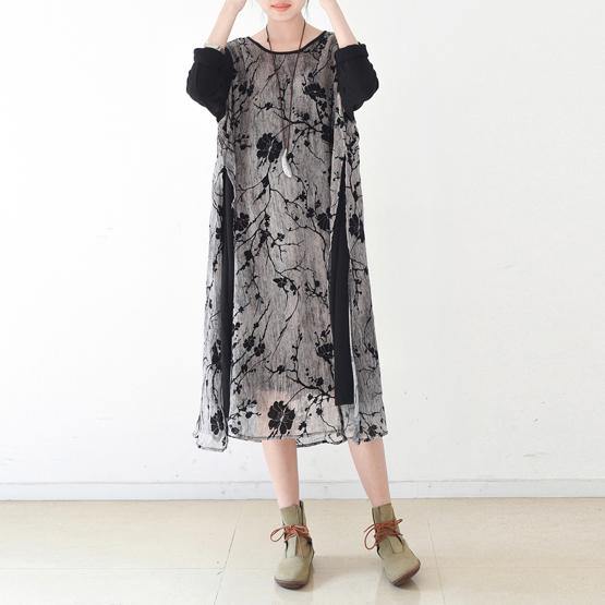 Gray Patchwork Chiffon Summer Dress Casual Plus Size Stylish Sundress Short Sleeve Maxi Dress - Omychic