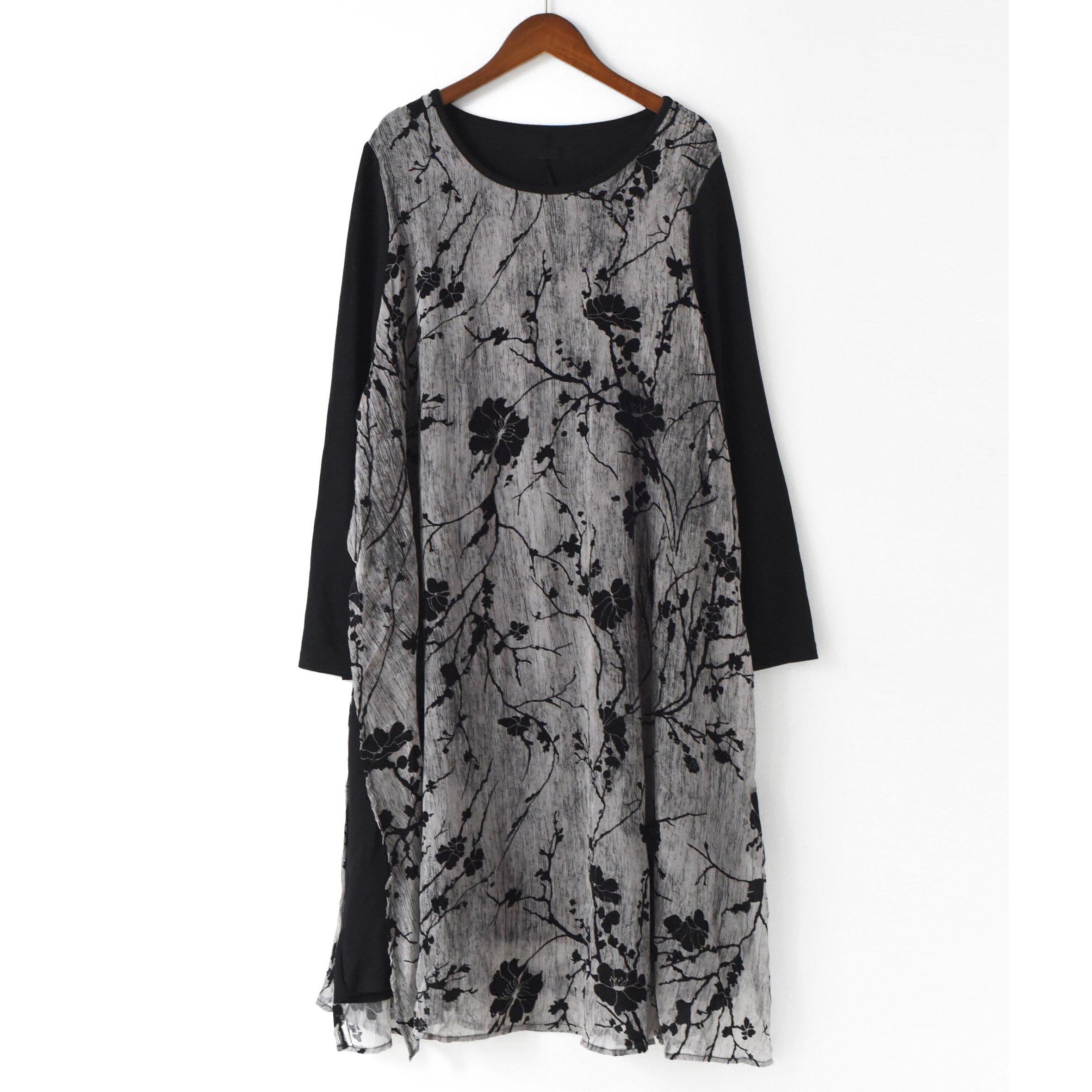 Gray Patchwork Chiffon Summer Dress Casual Plus Size Stylish Sundress Short Sleeve Maxi Dress - Omychic