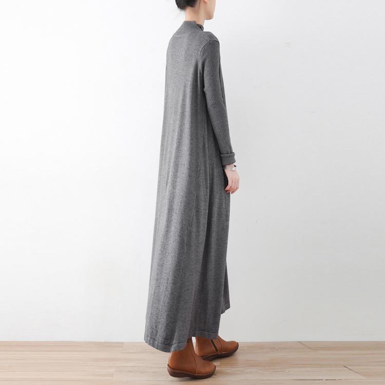 gray warm casual knit dresses oversize stylish turtle neck fall 2017 dress - Omychic