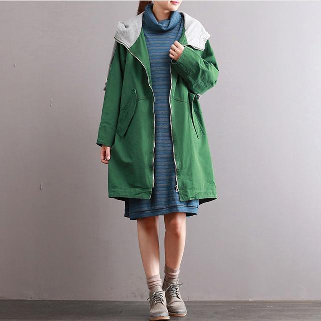 green baggy loose cotton trench coats plus size hooded casual outwear 2017 fall - Omychic