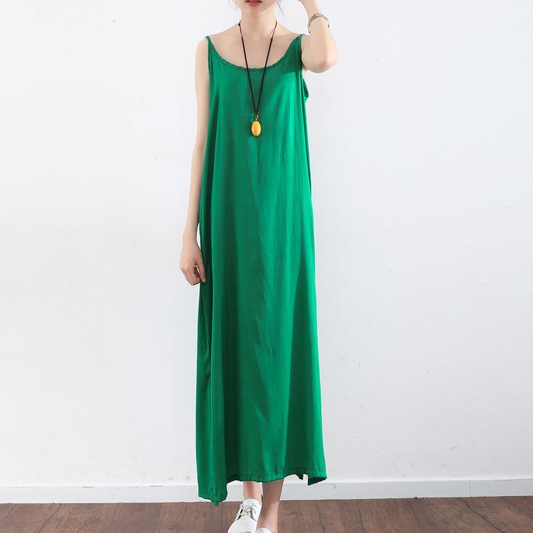 green casual cotton maxi dress plus size silk sundress sleeveless women dress - Omychic