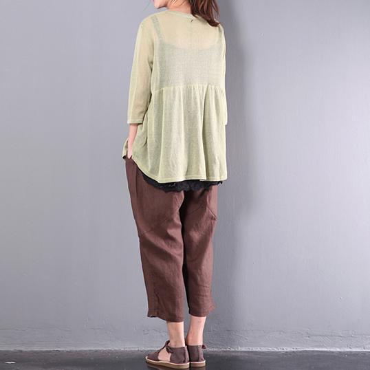green casual knitting cotton blouse plus size stylish bracelet sleeved cardigans - Omychic