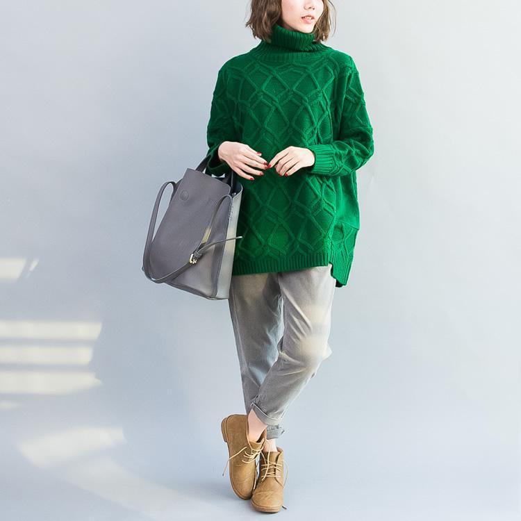Green Cotton Big Knit Pullover Oversize Woolen Cable Knit Sweater - Omychic