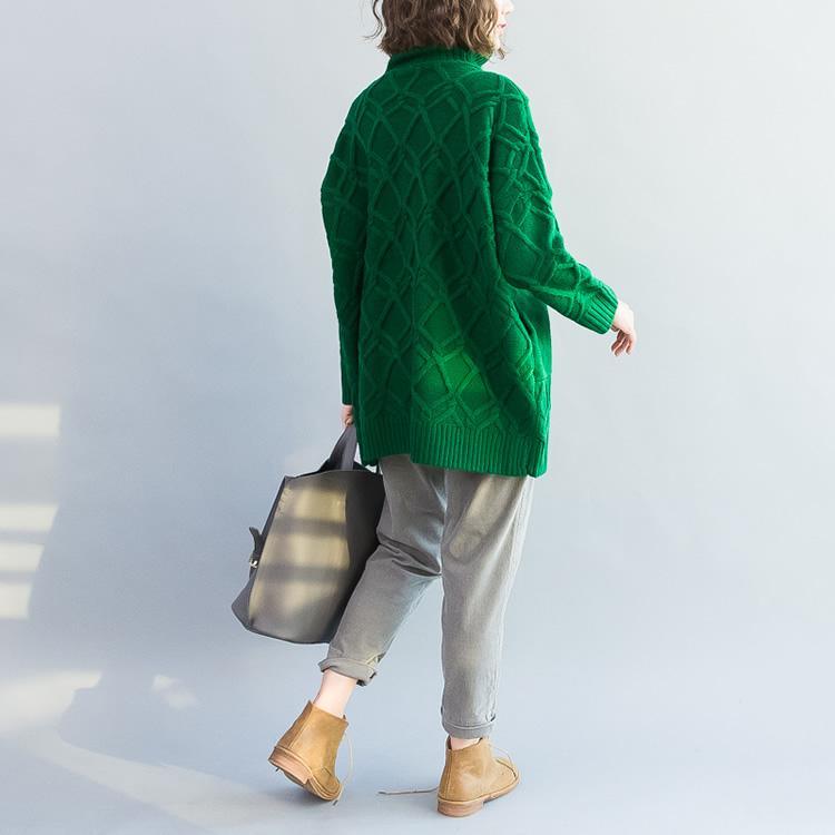 Green Cotton Big Knit Pullover Oversize Woolen Cable Knit Sweater - Omychic