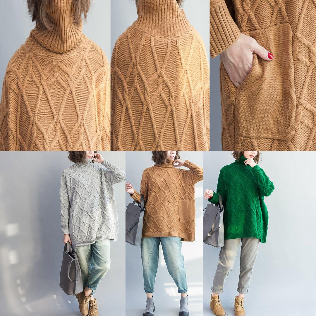 Green Cotton Big Knit Pullover Oversize Woolen Cable Knit Sweater - Omychic
