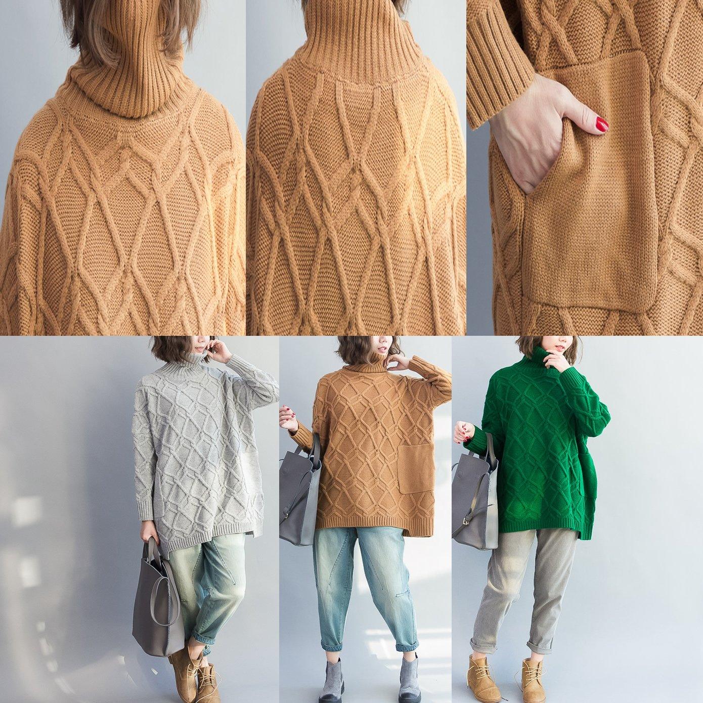 Green Cotton Big Knit Pullover Oversize Woolen Cable Knit Sweater - Omychic