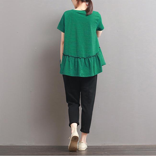 green plus size cotton pullover summer casual blouse short sleeve t shirt - Omychic