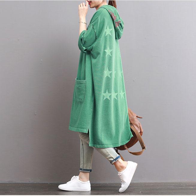 green  pockers cotton coat low high cardigans embroidery short sleeve shirts - Omychic