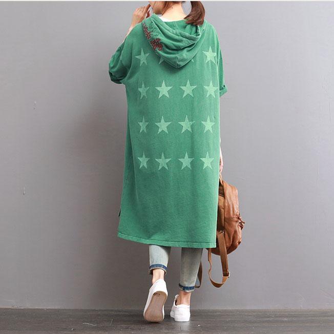 green  pockers cotton coat low high cardigans embroidery short sleeve shirts - Omychic