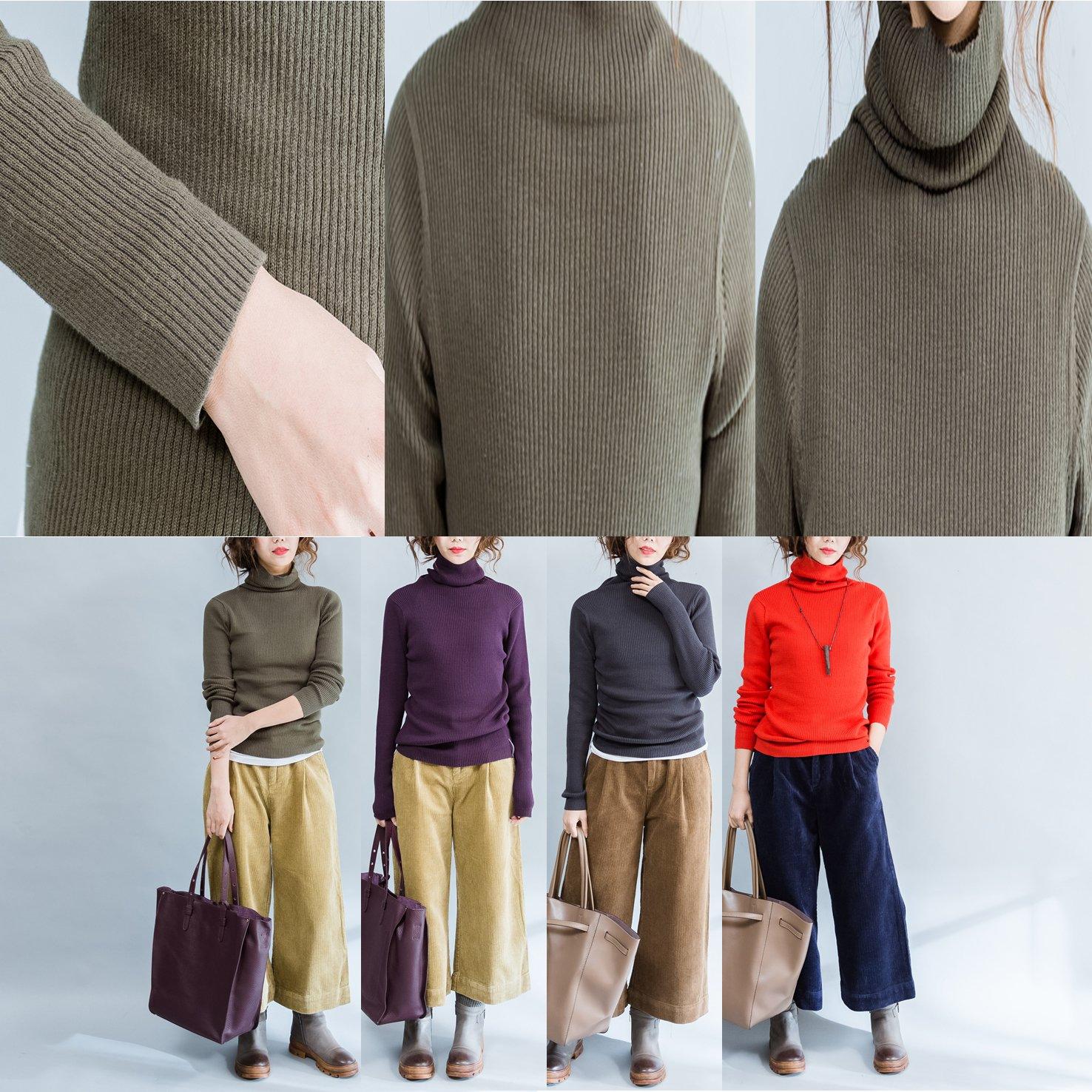 green slim fit sweater fashion casual high neck knit tops - Omychic