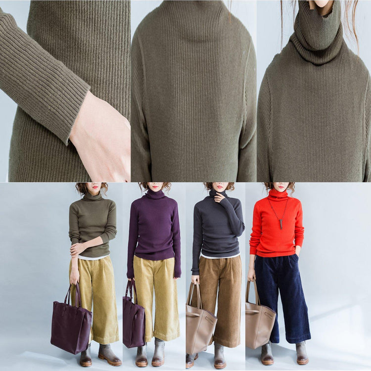 green slim fit sweater fashion casual high neck knit tops - Omychic
