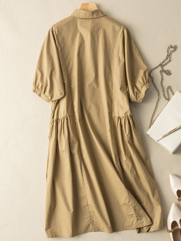 Casual Solid Color Dress With Pockets Short Sleeve