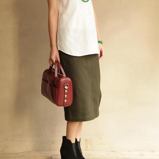 high qulity army green casual cotton pencil skirt one step skirts - Omychic