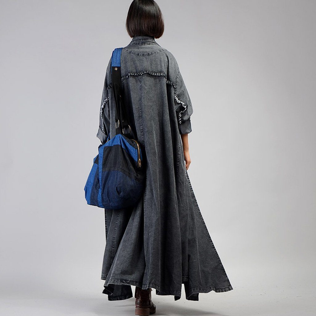 Irregular Denim Long Trench Coat Long Sleeve