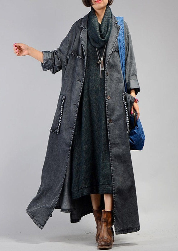 Irregular Denim Long Trench Coat Long Sleeve