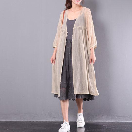 khaki baggy linen cardigans oversize casual bracelet sleeved long shirts - Omychic