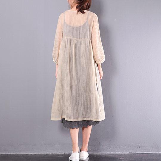 khaki baggy linen cardigans oversize casual bracelet sleeved long shirts - Omychic