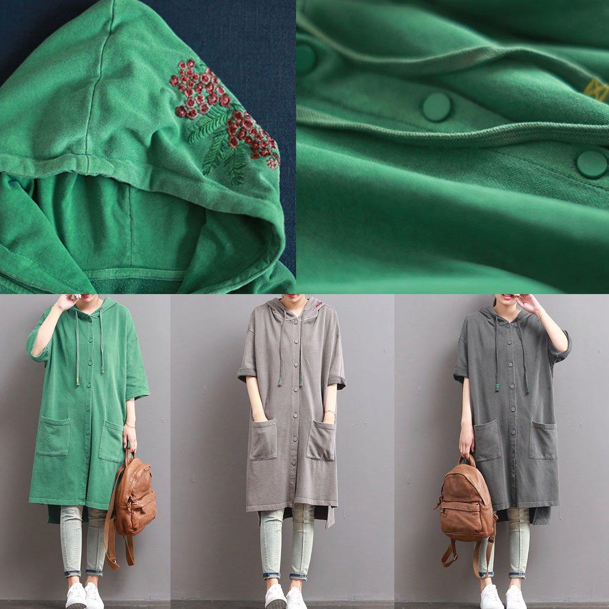 khaki summer tops casual embroidery coat short sleeve cardigans - Omychic