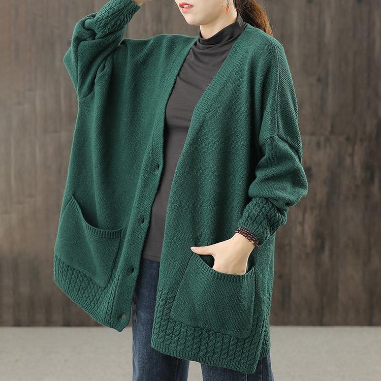 Women Loose Knit V-neck Cotton Cardigan Coat - Omychic
