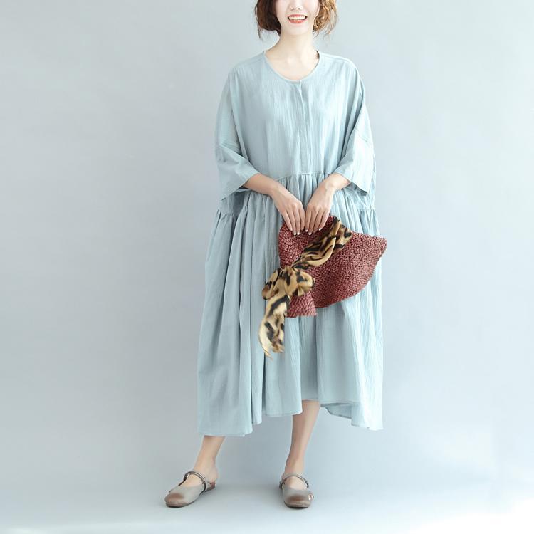 light blue linen summer dresses plus size large hem sundress half sleeve maxi dress - Omychic