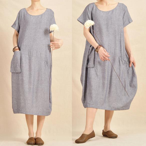 light blue oversize maxi dress natural linen cotton fabric - Omychic