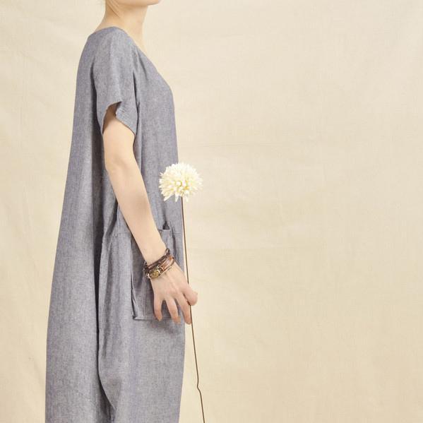 light blue oversize maxi dress natural linen cotton fabric - Omychic