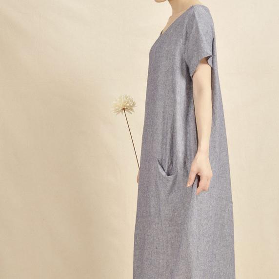 light blue oversize maxi dress natural linen cotton fabric - Omychic
