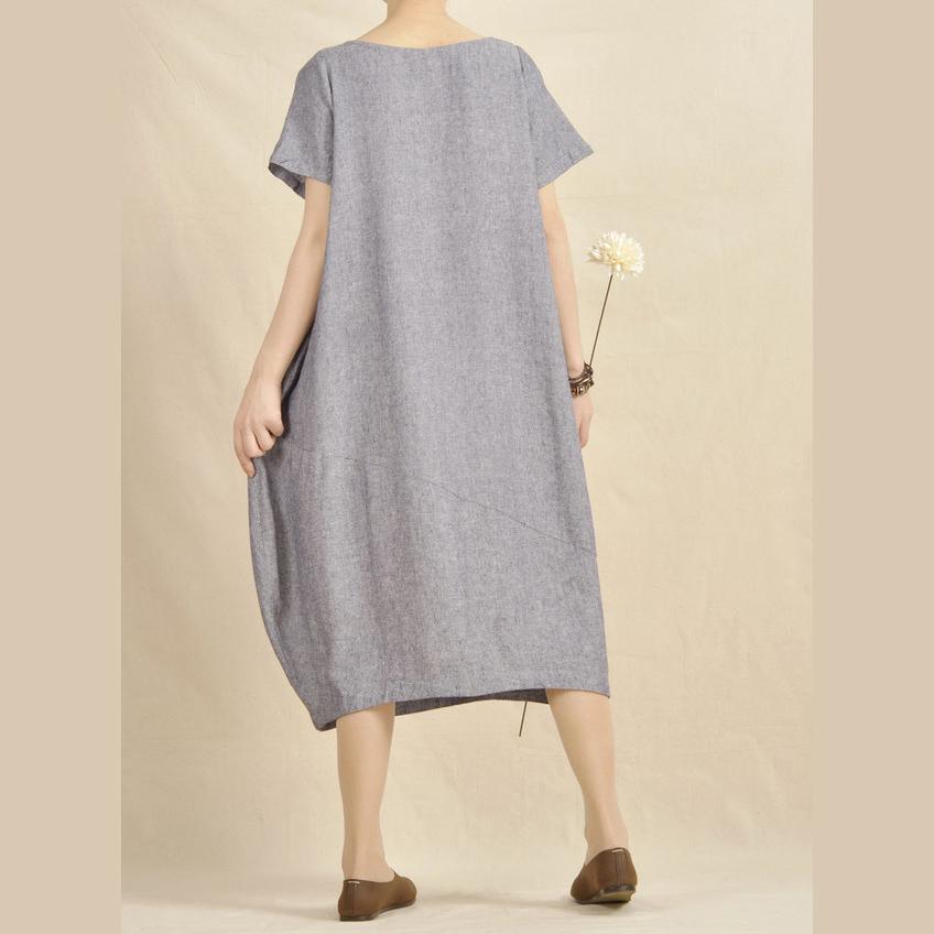 light blue oversize maxi dress natural linen cotton fabric - Omychic
