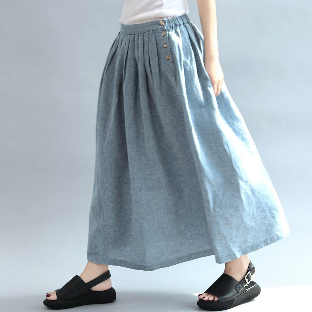 light blue summer linen skirts loose a line skirts button maxi skirts - Omychic