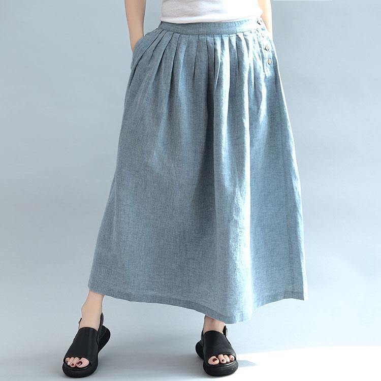 light blue summer linen skirts loose a line skirts button maxi skirts - Omychic