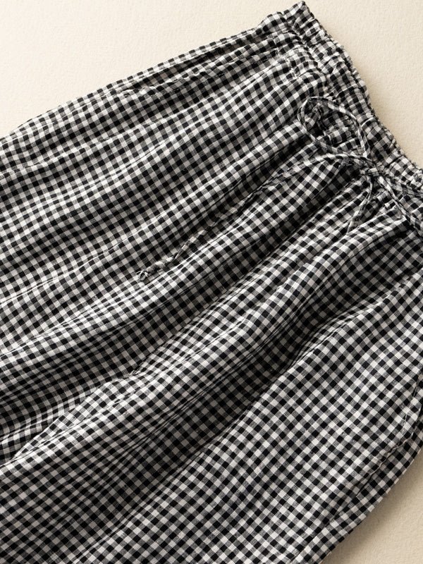 Linen Retro Plaid Print Wide Leg Pants