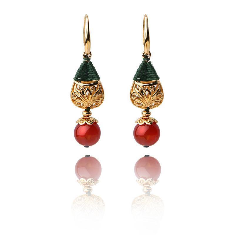 Long Pendant Gold Plated Agate Earrings