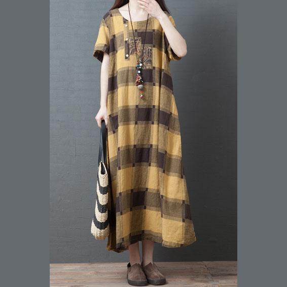 loose Button decorated  cotton quilting dresses Fashion Ideas yellos cotton robes Dress summer - Omychic