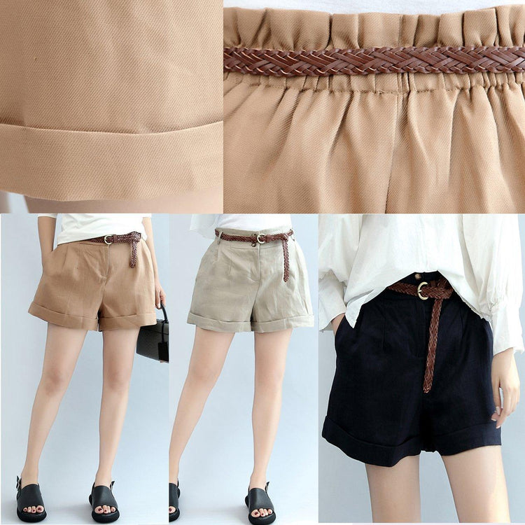 navy summer linen hot pants elastic waist shorts - Omychic