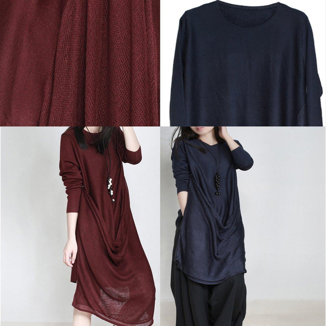 Navy Unique Asymmetric Design Knit Tops Oversize Casual Sweater Cozy Atumn Outfit ( Limited Stock) - Omychic
