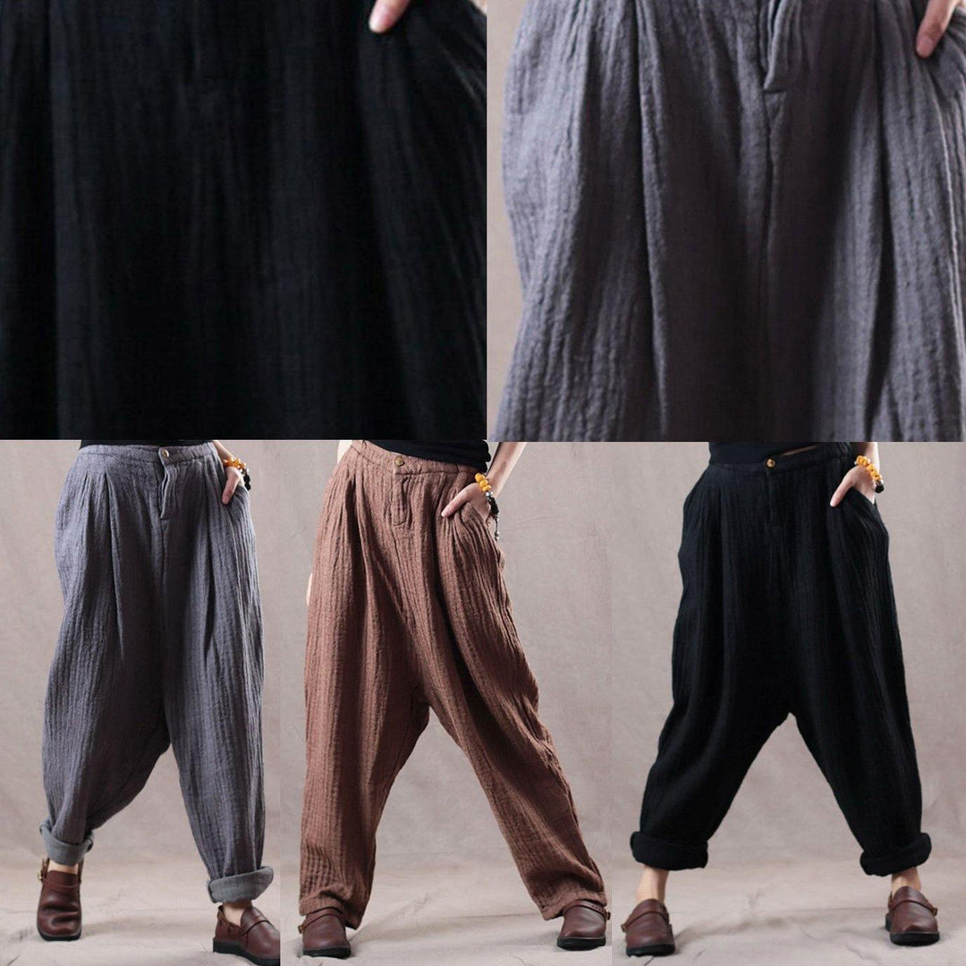 new black oversize linen trousers women vintage pants - Omychic