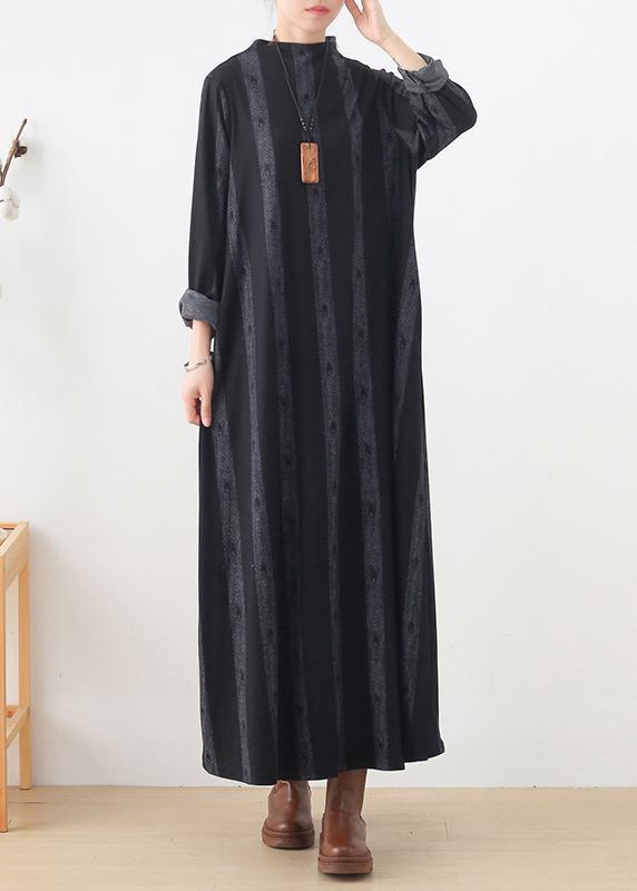 new casual base dress black prints ethnic style long dresses - Omychic