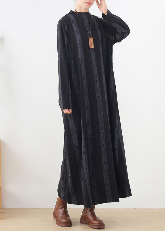 new casual base dress black prints ethnic style long dresses - Omychic