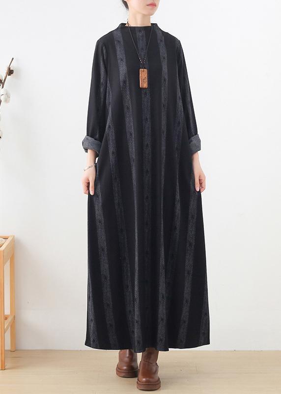 new casual base dress black prints ethnic style long dresses - Omychic