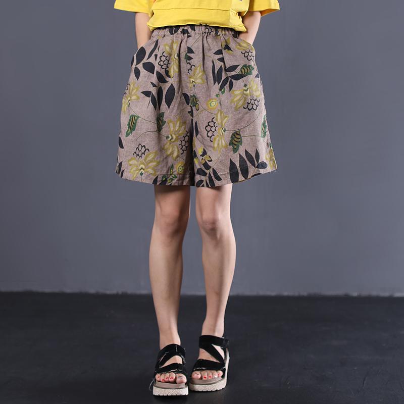 new female loose vintage printing wild shorts linen pants - Omychic